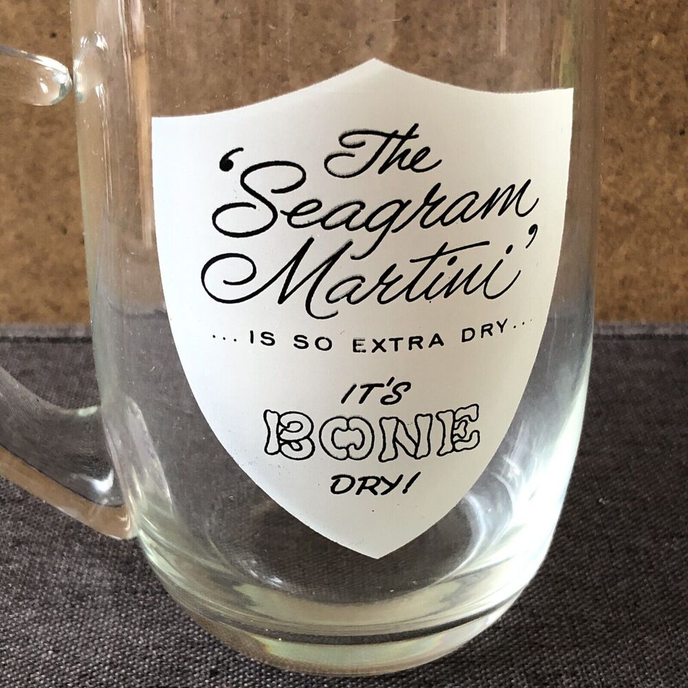 Vintage Glass Pitcher Halloween Cocktail Party Seagram’s Bone Dry Martini Mixer